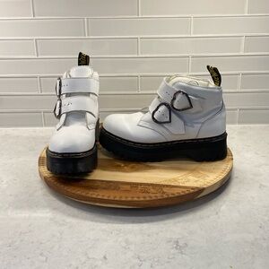 Dr. Martens White Leather Boots with Heart Accents & cushioned lying